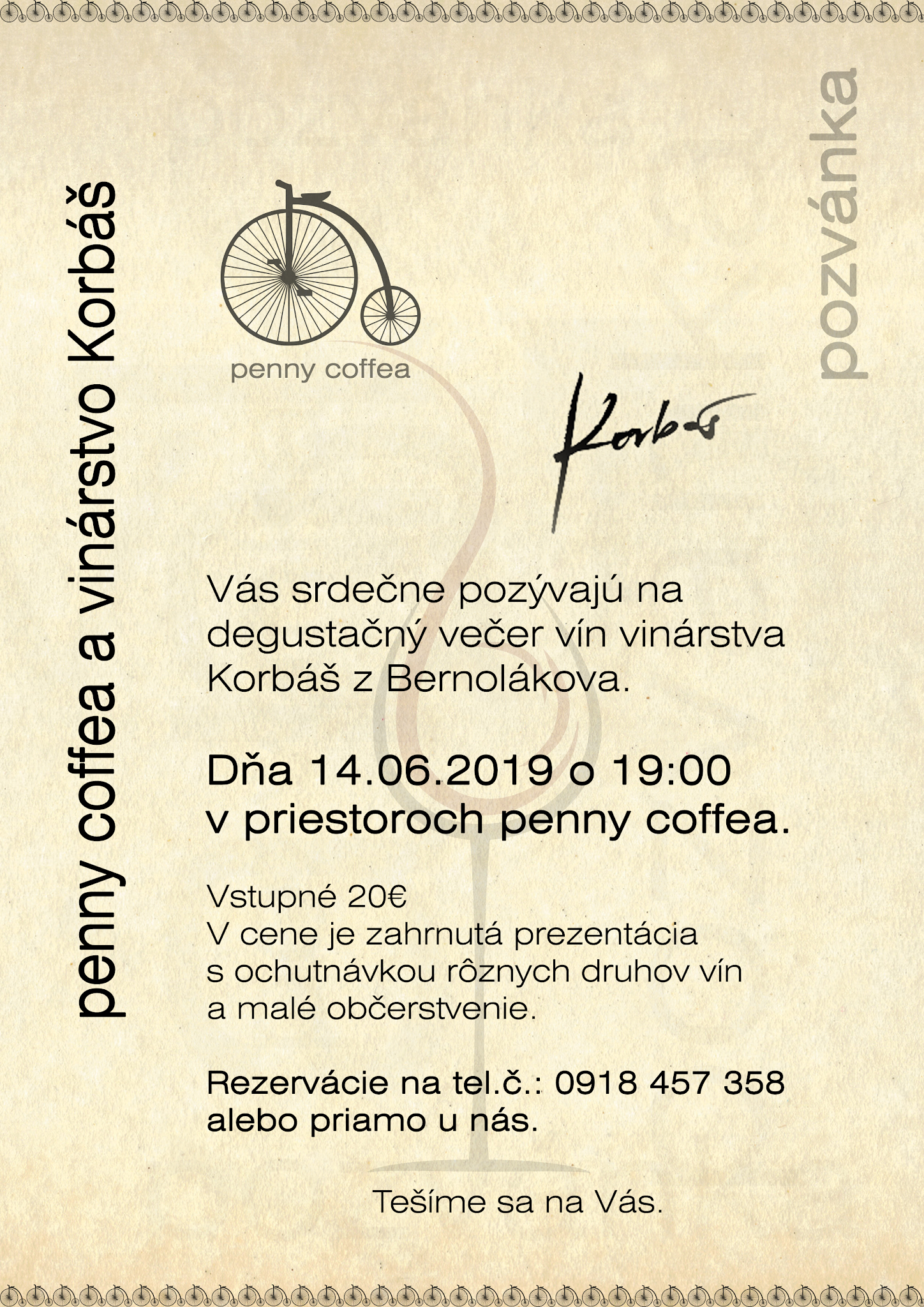 Degustačný večer v penny coffea s vinárstvom Korbaš (14.6.2018)
