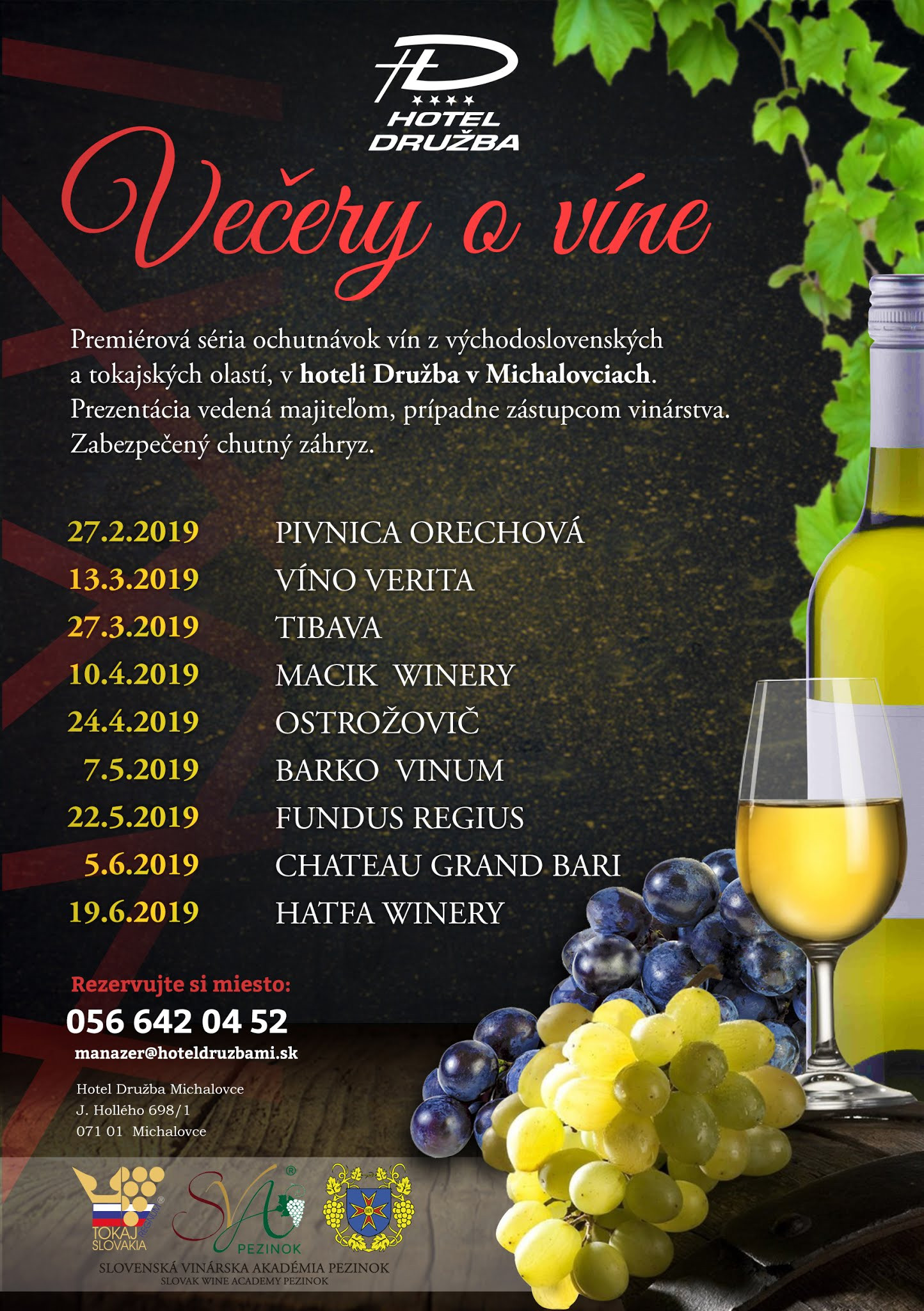Večery o víne v Michalovciach (február - jún 2019)