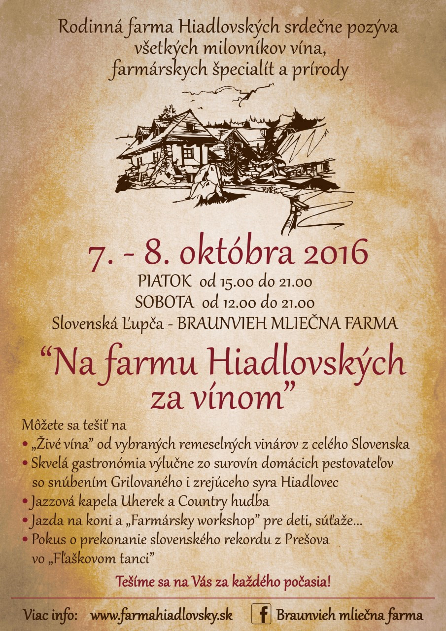 Na farmu Hiadlovských za vínom (7.-8.10.2016)