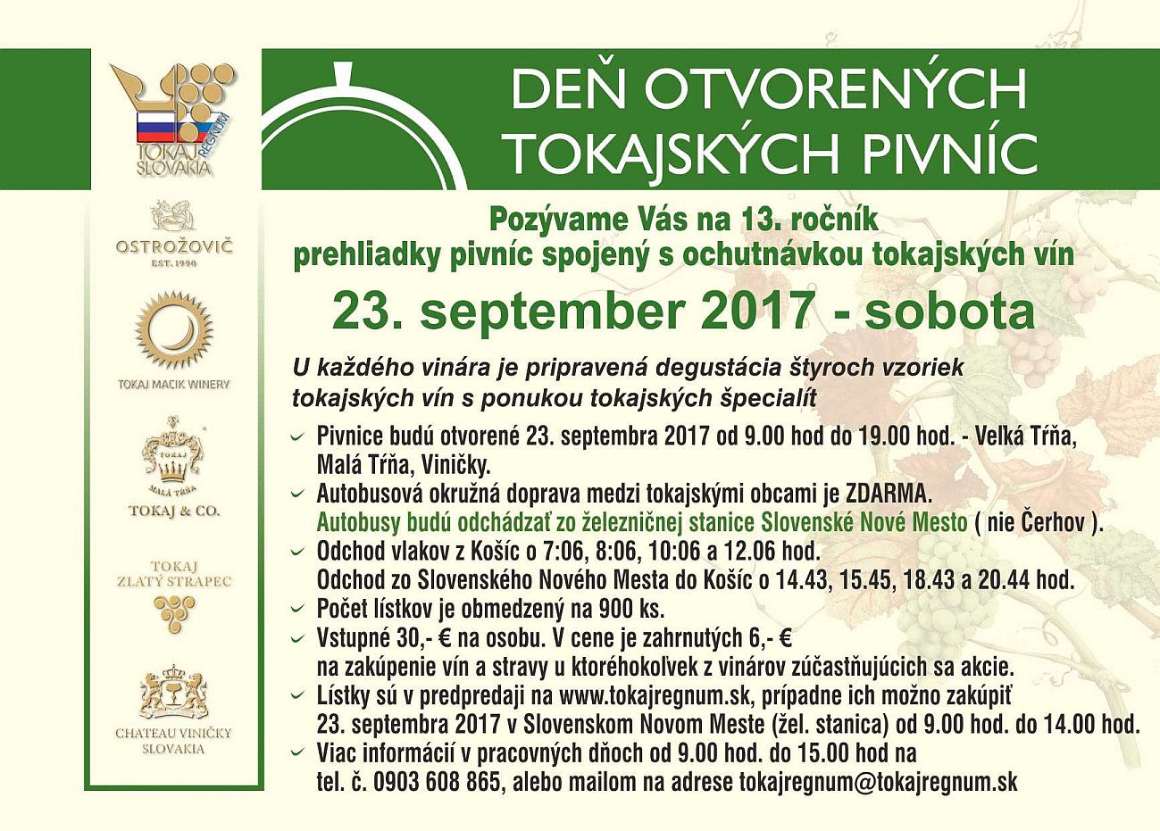 Deň otvorených tokajských pivníc 2017 (23.9.2017)