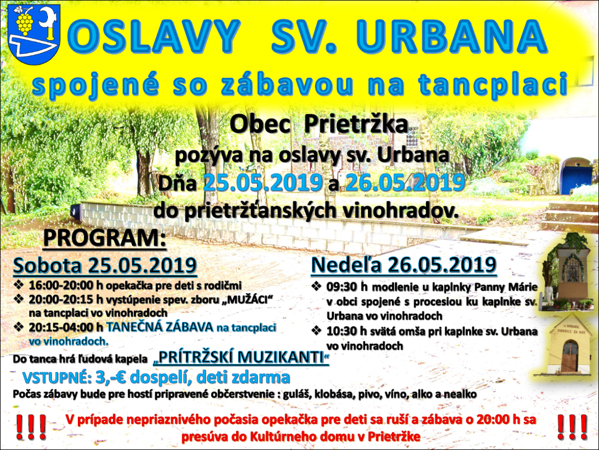 Oslavy sv. Urbana v Prietržke (25. a 26.5.2019)