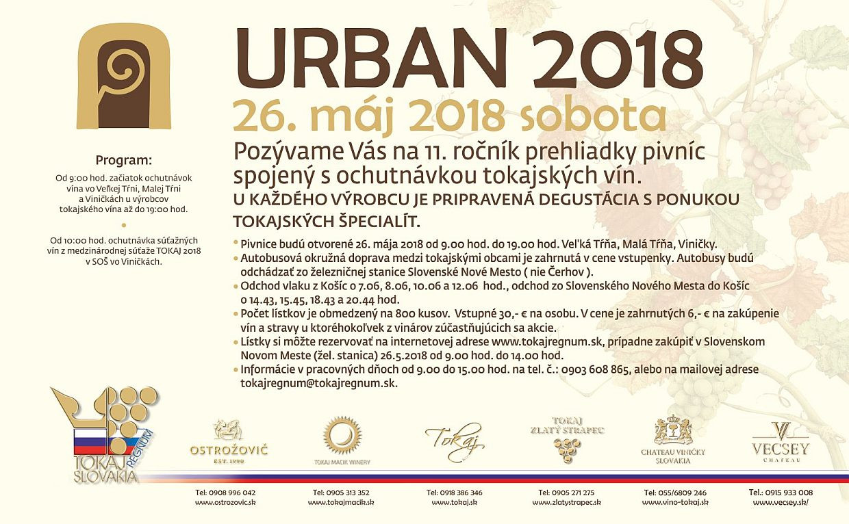 URBAN 2018 - otvorené tokajské pivnice (26.5.2018)