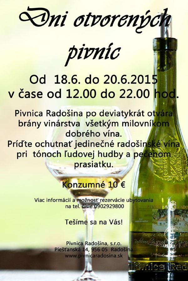 Dni otvorených pivníc v Pivnici Radošina (18.6. - 20.6.2015)